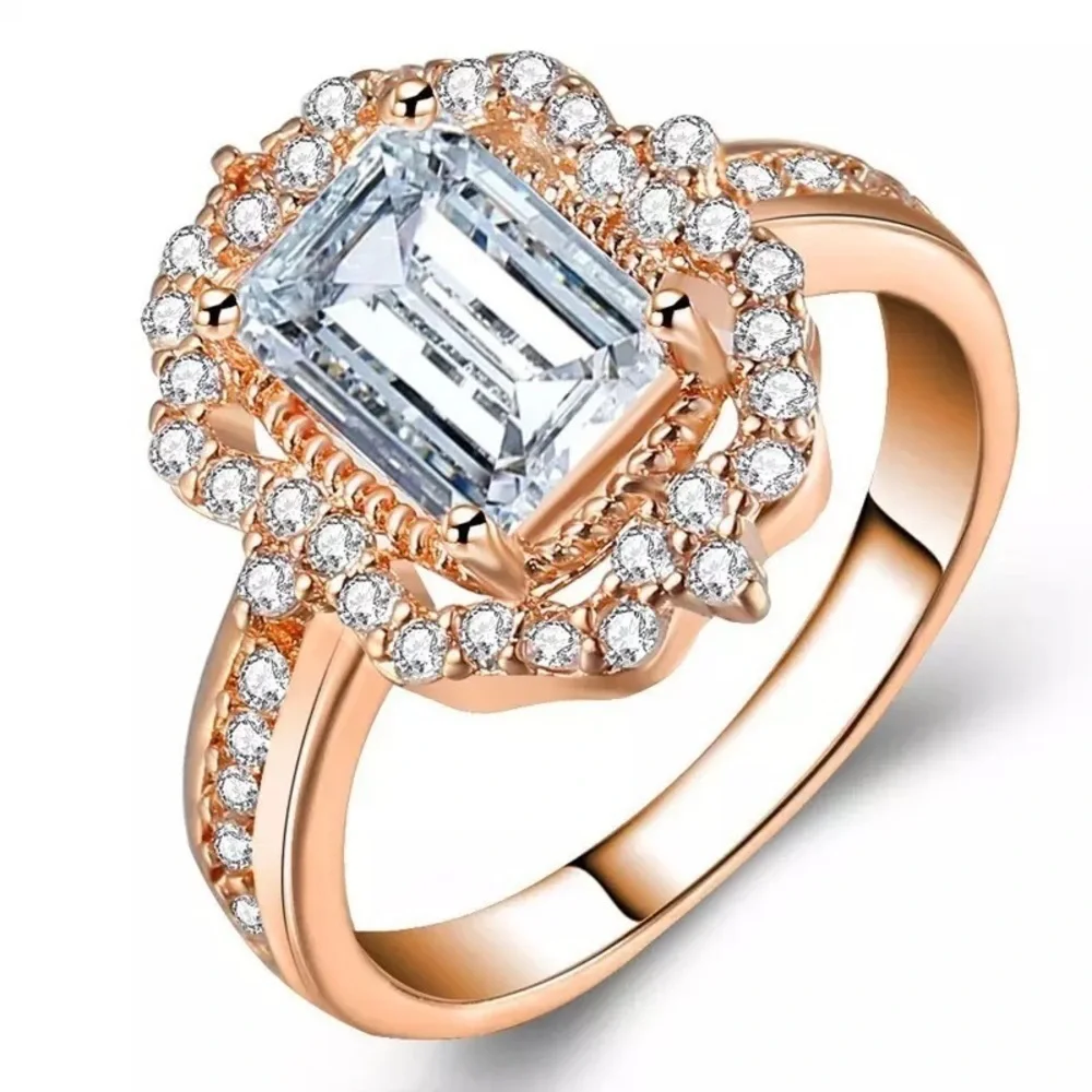 NEW Rose Gold Diamond Radiant Halo Engagement Ring - Picture 2 of 5
